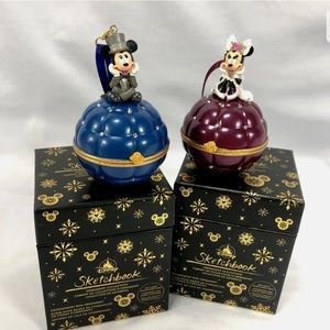2022 Disney Parks Sketchbook Ornament Engagement Box Mickey & Minnie Mouse Set